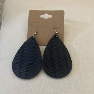 Black Woven Design Leather Earrings